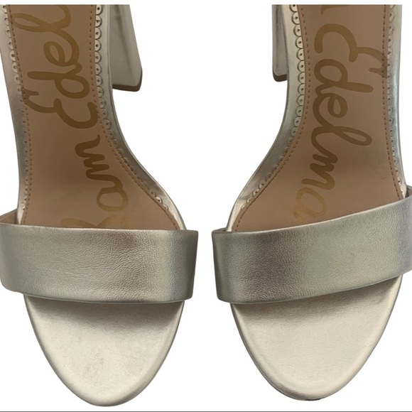 SAM EDELMAN Yaro Block Heel 4” Leather Sandal Silver Shimmer Metallic Size 8.5 - Picture 9 of 14